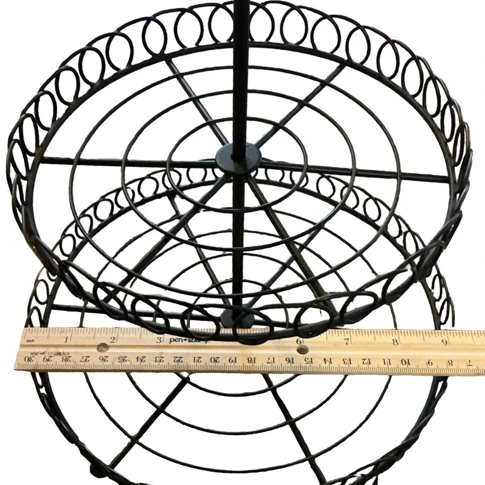 Vintage Black Wrought Iron 2 Tiered Server Wire Fruit Basket Farmhouse Decor